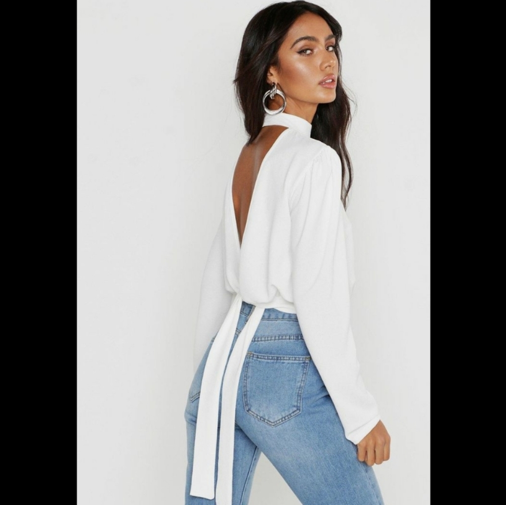 Long sleeve open back shirt